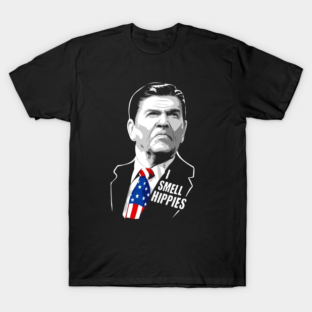 Funny I Smell Hippies - Vintage Ronald Reagan T-Shirt by Dailygrind